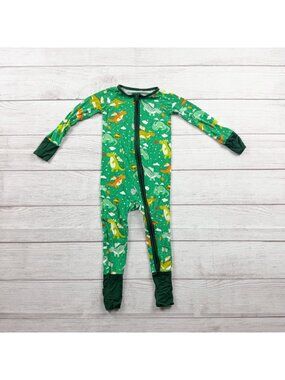 Little Sleepies Green Dragon Bamboo Zip Pajamas 12-18 Months